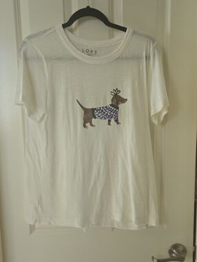 LOFT White Girls' Dachshund Graphic Tee with Navy Sweater